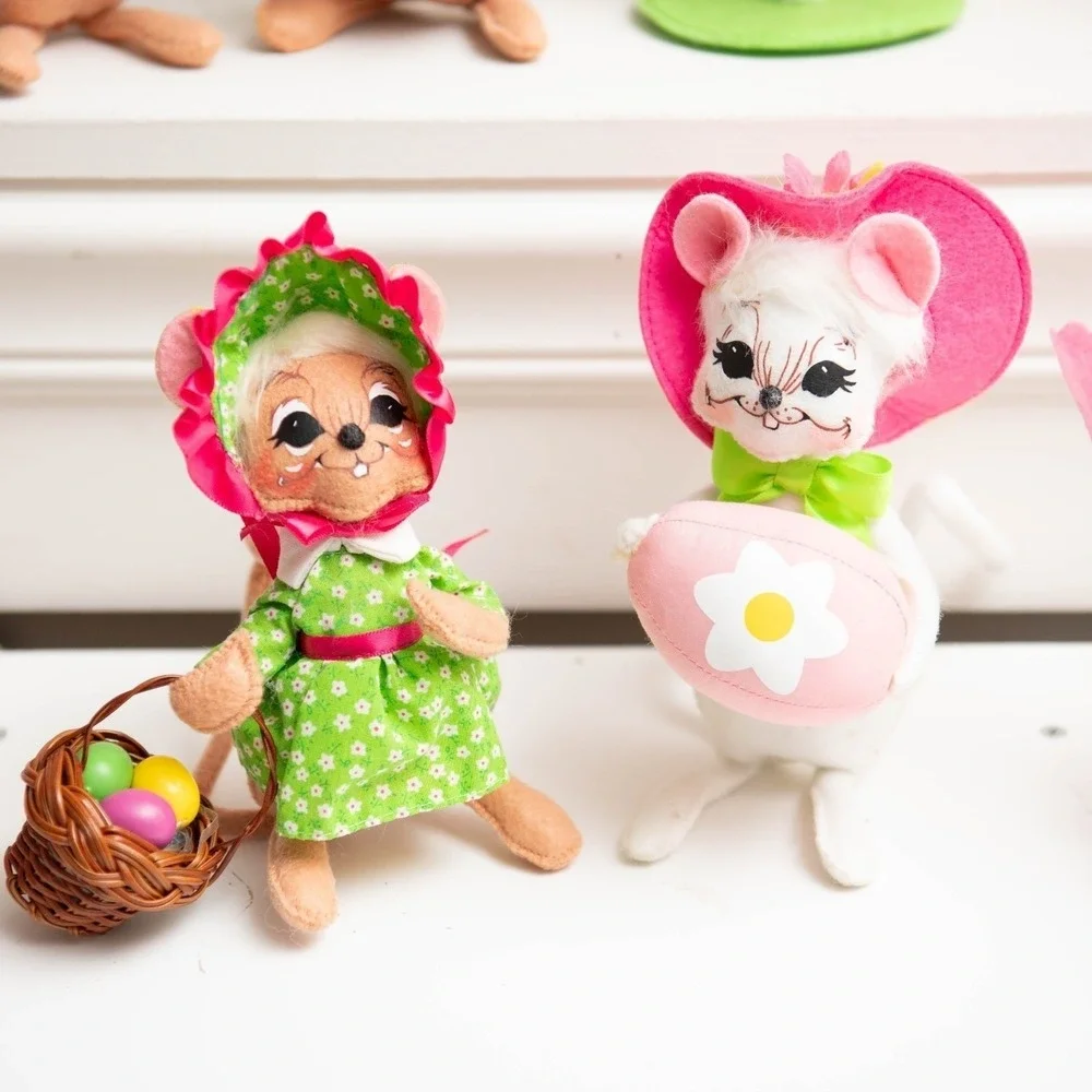 Annalee Dolls 12pc Felt Collector Figurines Mice Bunnies CottageCore Whimsical
